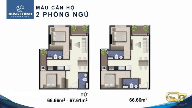 Thiết kế dự án căn hộ chung cư Q7 Boulevard Quận 7 Đường Nguyễn Lương Bằng chủ đầu tư Hưng Thịnh loại 2 phòng ngủ