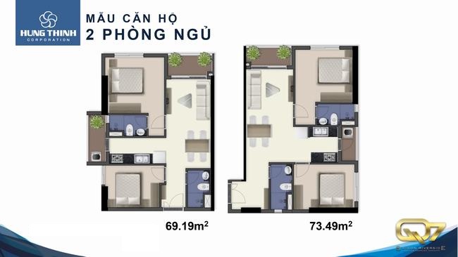 Thiết kế dự án căn hộ chung cư Q7 Boulevard Quận 7 Đường Nguyễn Lương Bằng chủ đầu tư Hưng Thịnh loại 2 phòng ngủ
