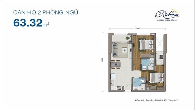 thiết kế căn hộ 2PN dự án Richstar Tân Phú