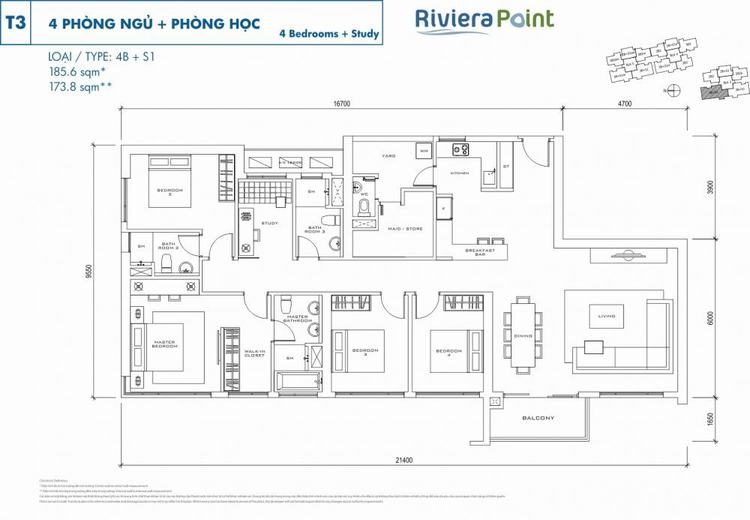 Căn 4 phòng ngủ 4B+S1 186m2 Riviera Point