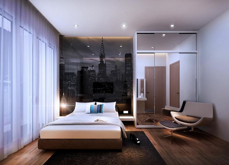 Phòng ngủ sử dụng gam màu nóng hơn, tạo vẻ ấm cúng dự án The Sun Avenue