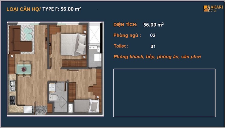Thiết kế căn hộ Akari City 56,00m2