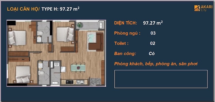 Thiết kế căn hộ Akari City 97,27m2