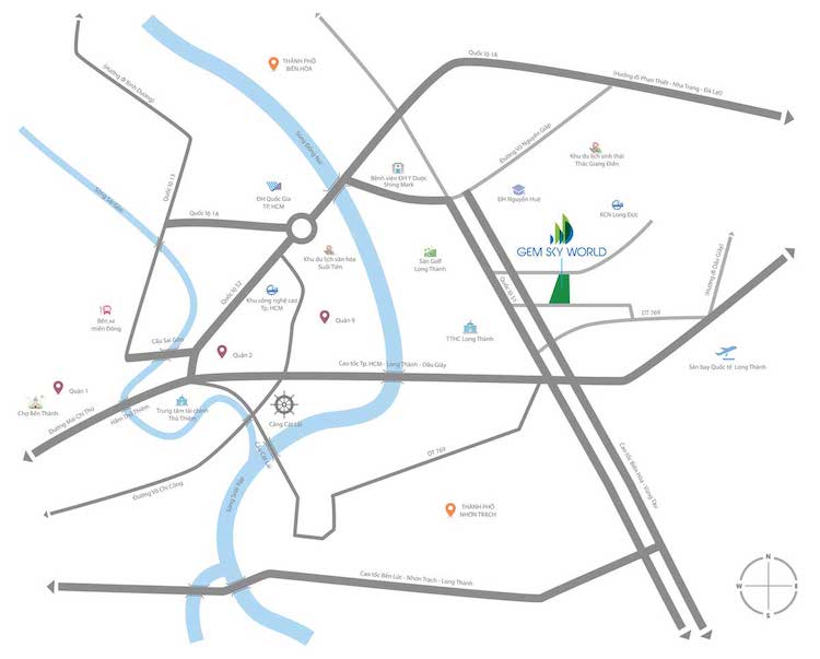 Bản đồ Vị trí Dự án Khu đô thị Gem Long Thành tại Long Thành Đồng Nai