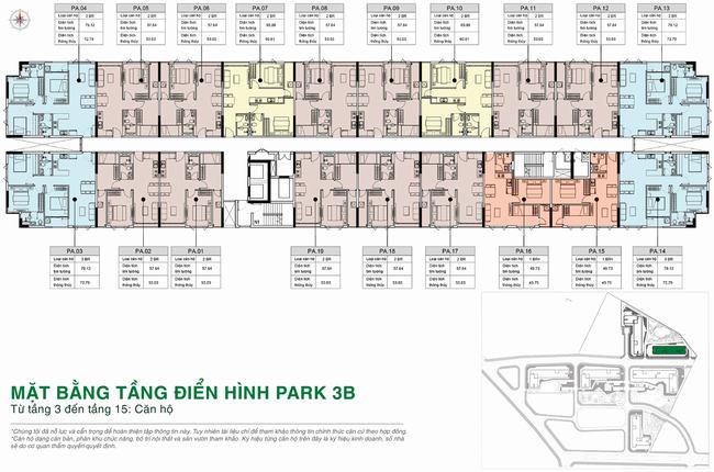 Mặt bằng thiết kế tầng 3 đến 15 Block Park 3B dự án Picity High Park Quận 12