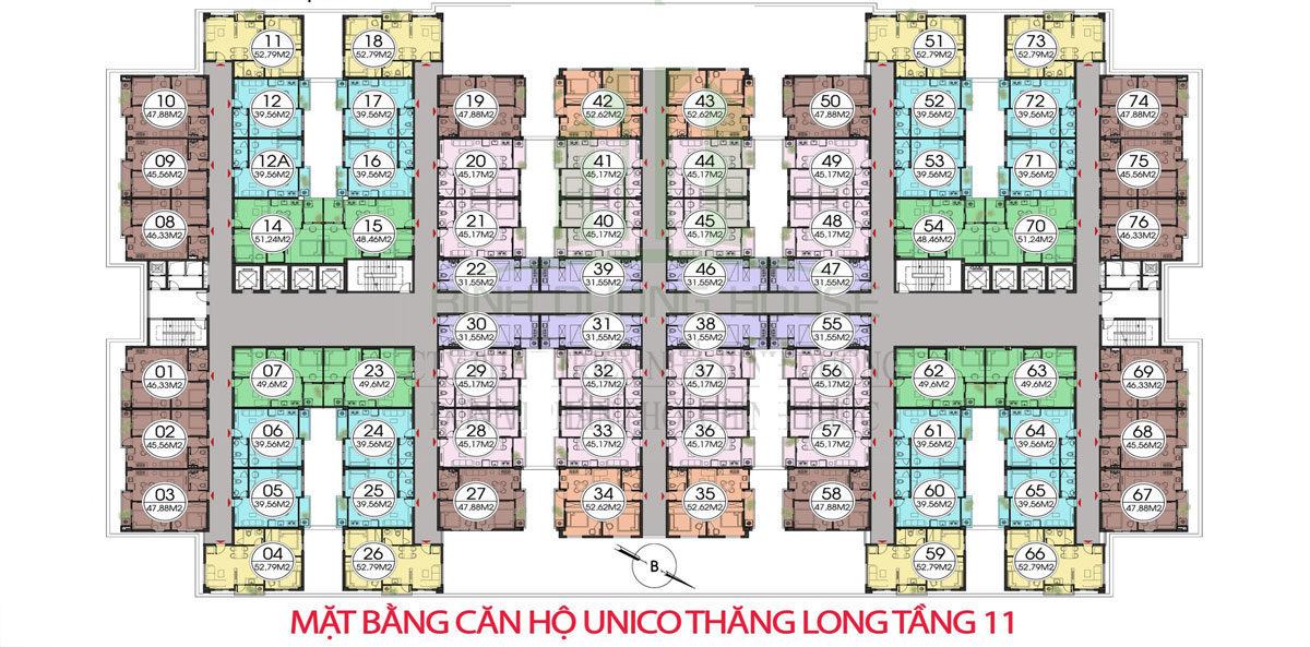 Mặt bằng tầng 11 dự án căn hộ Unico Thăng Long