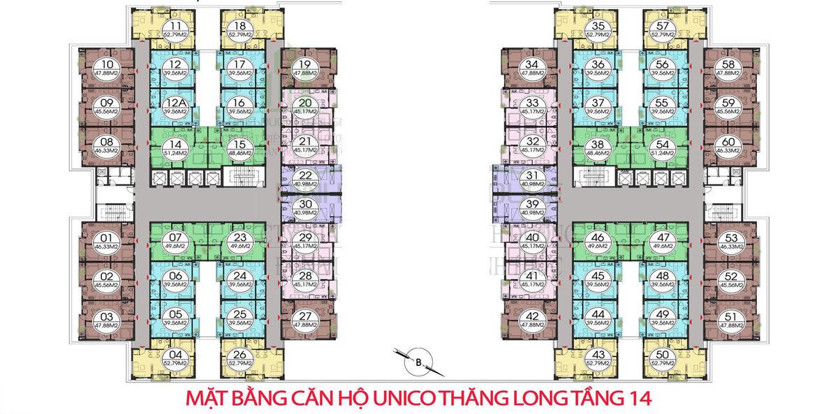 Mặt bằng tầng 14 dự án căn hộ Unico Thăng Long