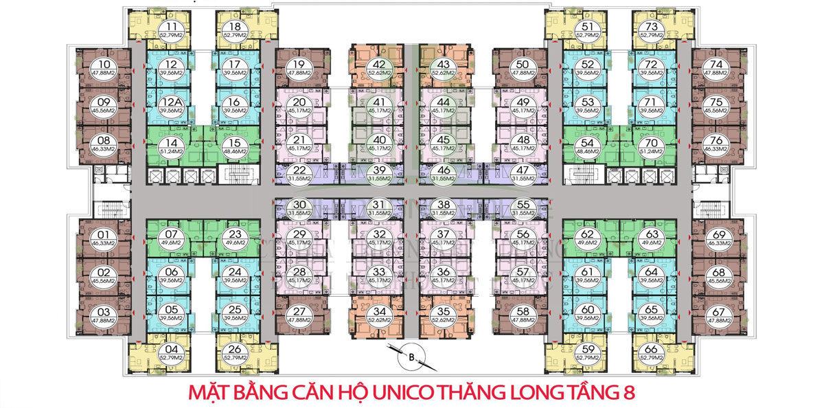 Mặt bằng tầng 8 dự án căn hộ Unico Thăng Long