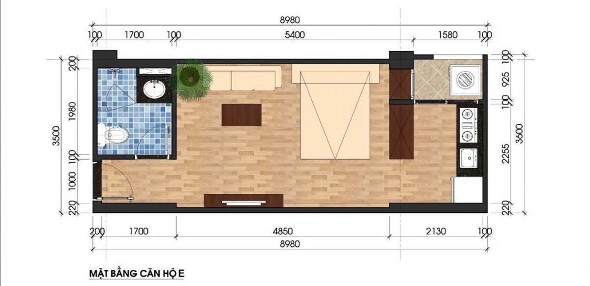 Thiết kế căn hộ Studio tại dự án Unico Thăng Long - Bình Dương