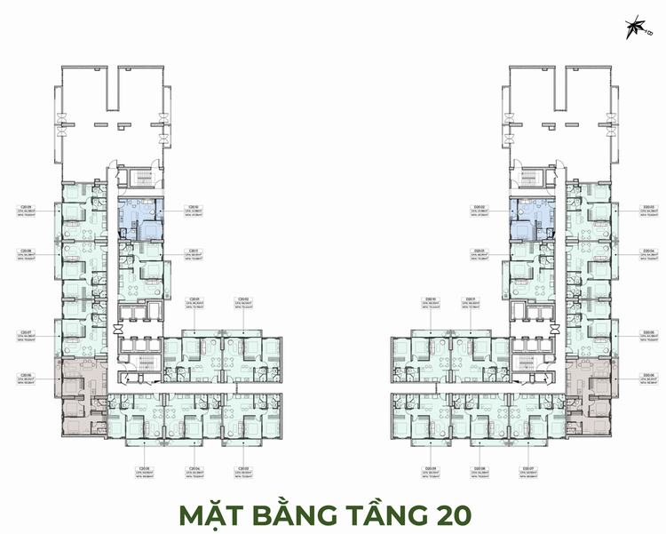 Mặt bằng thiết kế tầng căn hộ 20 tháp C&D dự án Lavita Thuận An