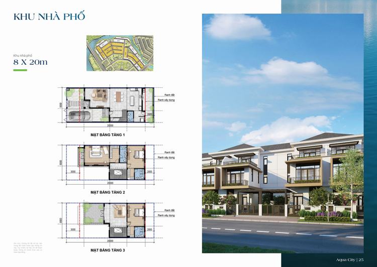 Mặt bằng thiết kế mẫu nhà phố 6m x 20m phân khu The Suite - Aqua City