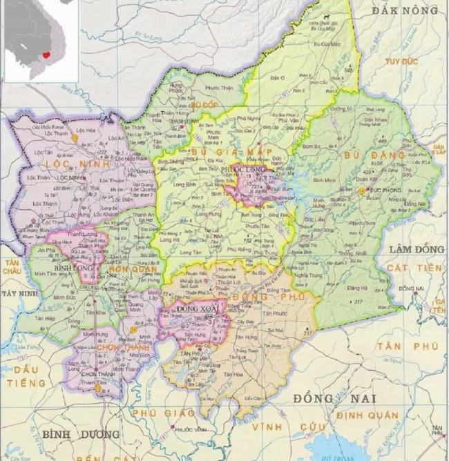 Bản đồ hành chính Bình Phước các Quận, Huyện