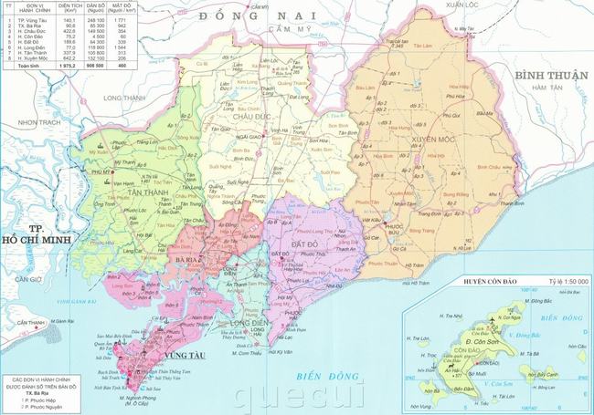 Bản đồ tổng thể Bà Rịa Vũng Tàu các Quận, Huyện cập nhật năm 2020