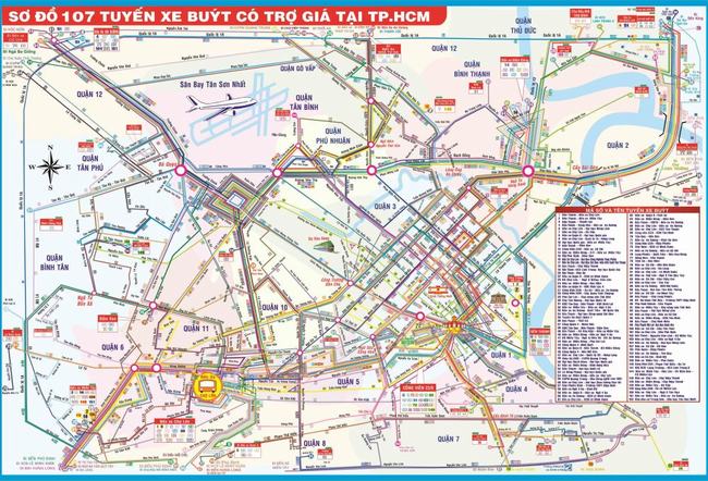 Sơ đồ 107 tuyến xe buýt có trợ giá thành phố Hồ Chí Minh
