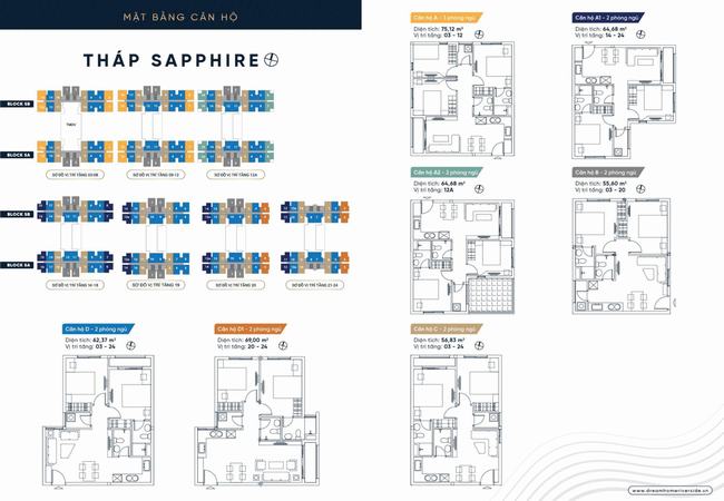 Mặt bằng thiết kế tầng căn hộ & layout căn hộ tháp Sapphire dự án Dream Home Riverside Quận 8