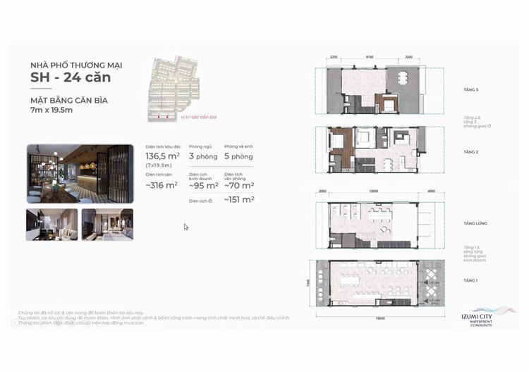 Nhà phố thương mại căn bìa - Shophouse - 7m x 19.5m - Izumi City