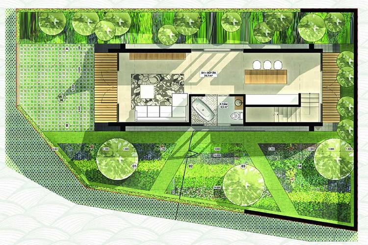 Thiết kế tầng 01 biệt thự vườn dự án đất nền La Nature Bảo Lộc